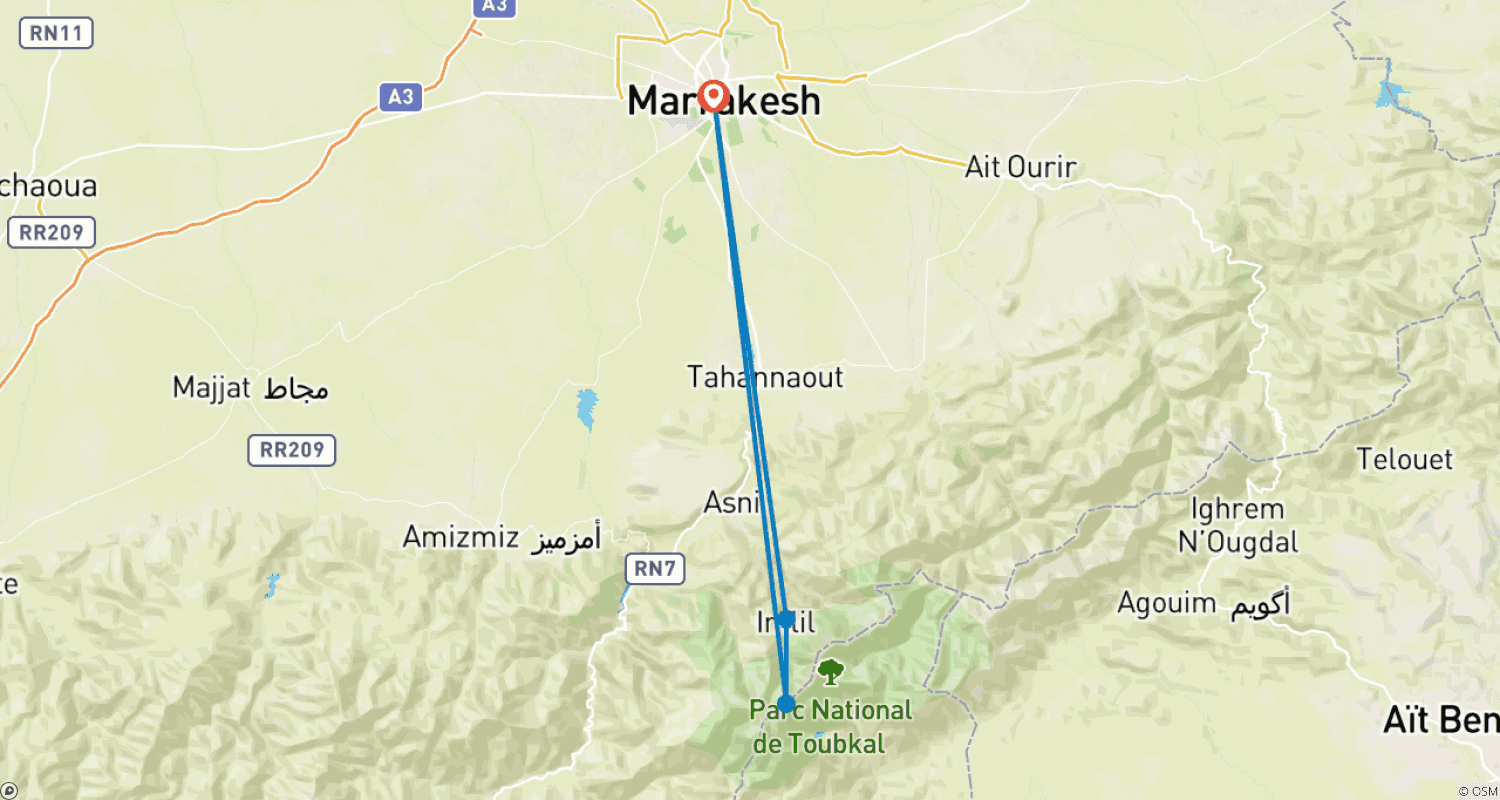 Mapa trasy: Jabel Toubkal długi weekend - 4 dni