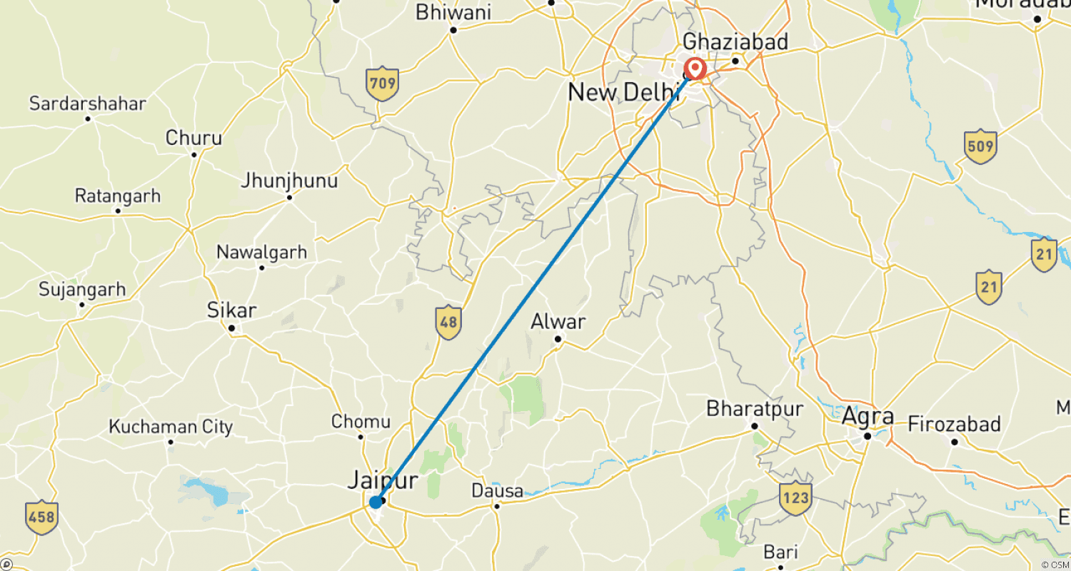 Jaipur (from Delhi) - 3 Daysのルートマップ