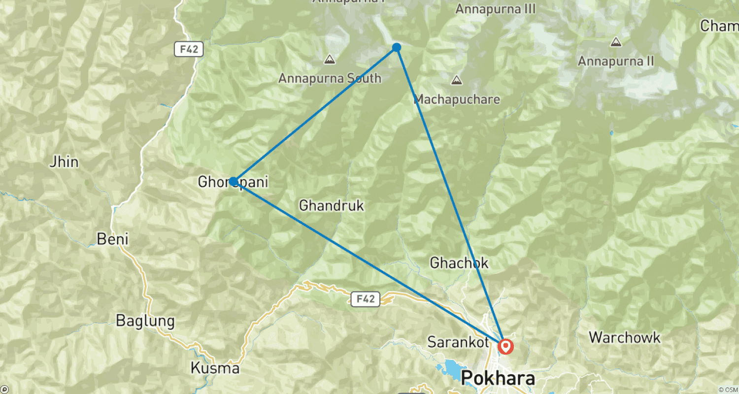 Mapa trasy: Annapurna krótki Trek Widokowy 4 dni