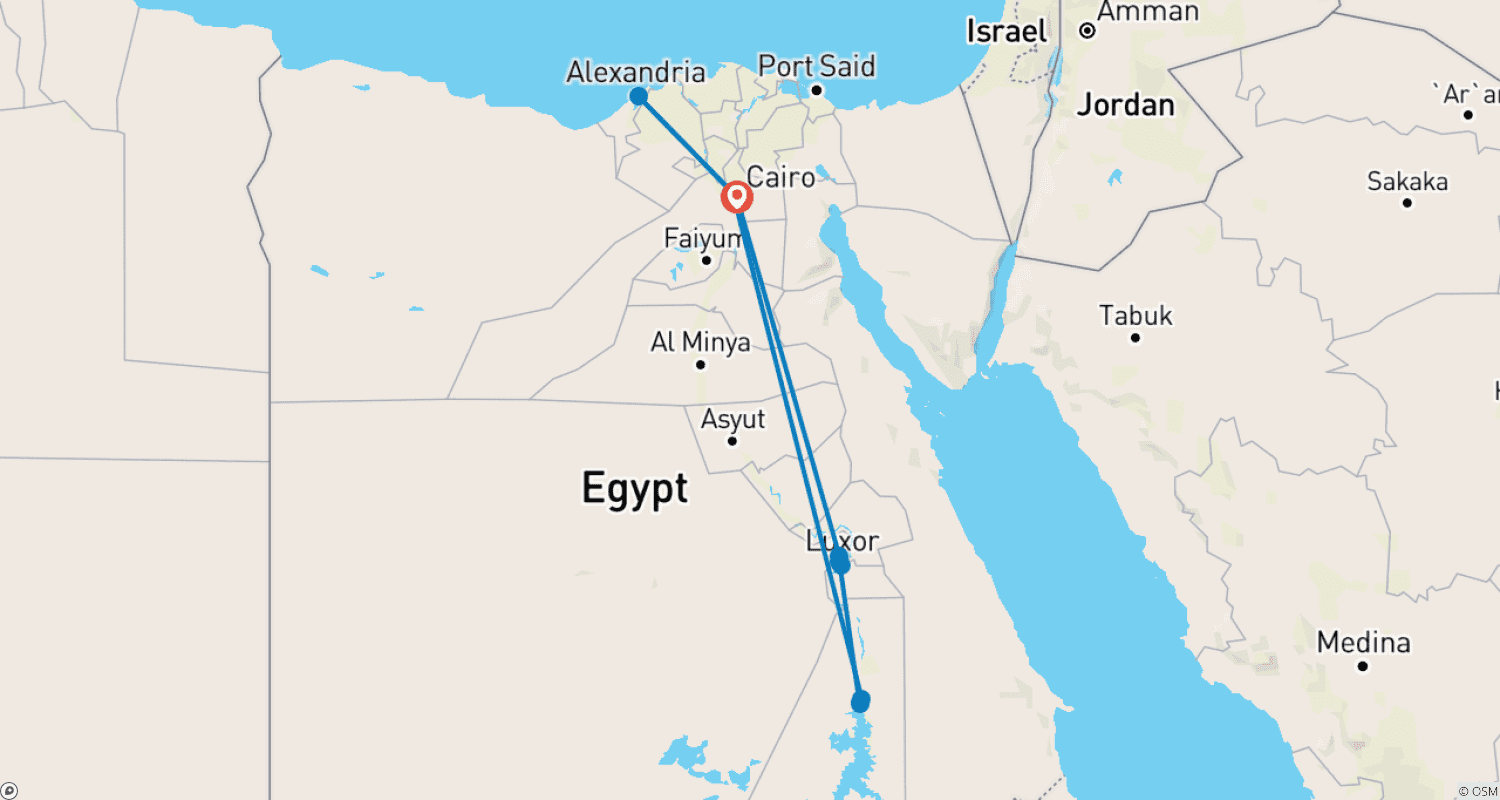 Mapa do percurso de Cairo, Alexandria, Luxor e Assuã: Férias de 8 Dias (Visita ao Museu GEM)
