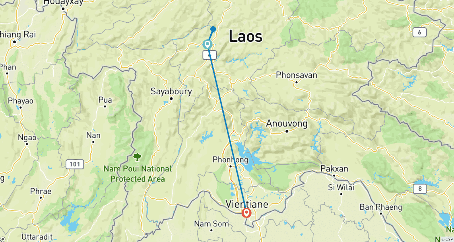Mapa trasy: Lifetime Laos Discovery Tour z Luang Prabang przez Xieng Khouang do Vientiane