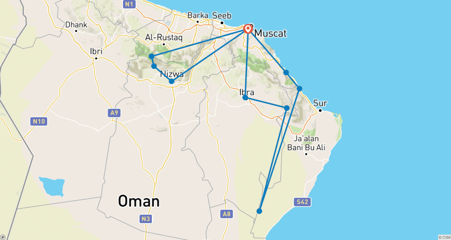 خريطة مسار Gems of Oman - 5 Days Tour Oman
