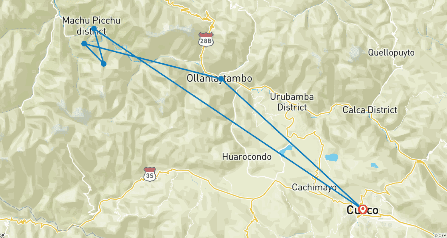 Mapa do percurso de Caminhada Clássica pela Trilha Inca