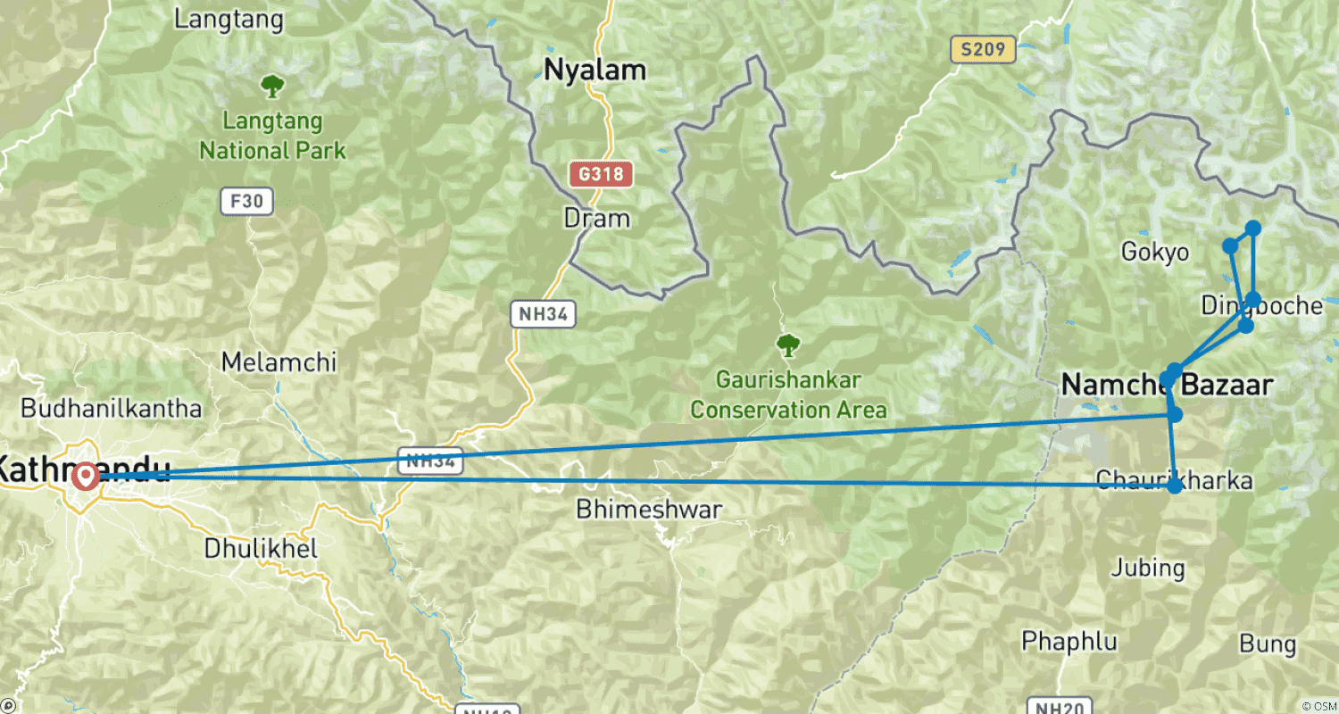 Mapa trasy: Short Everest base camp trek