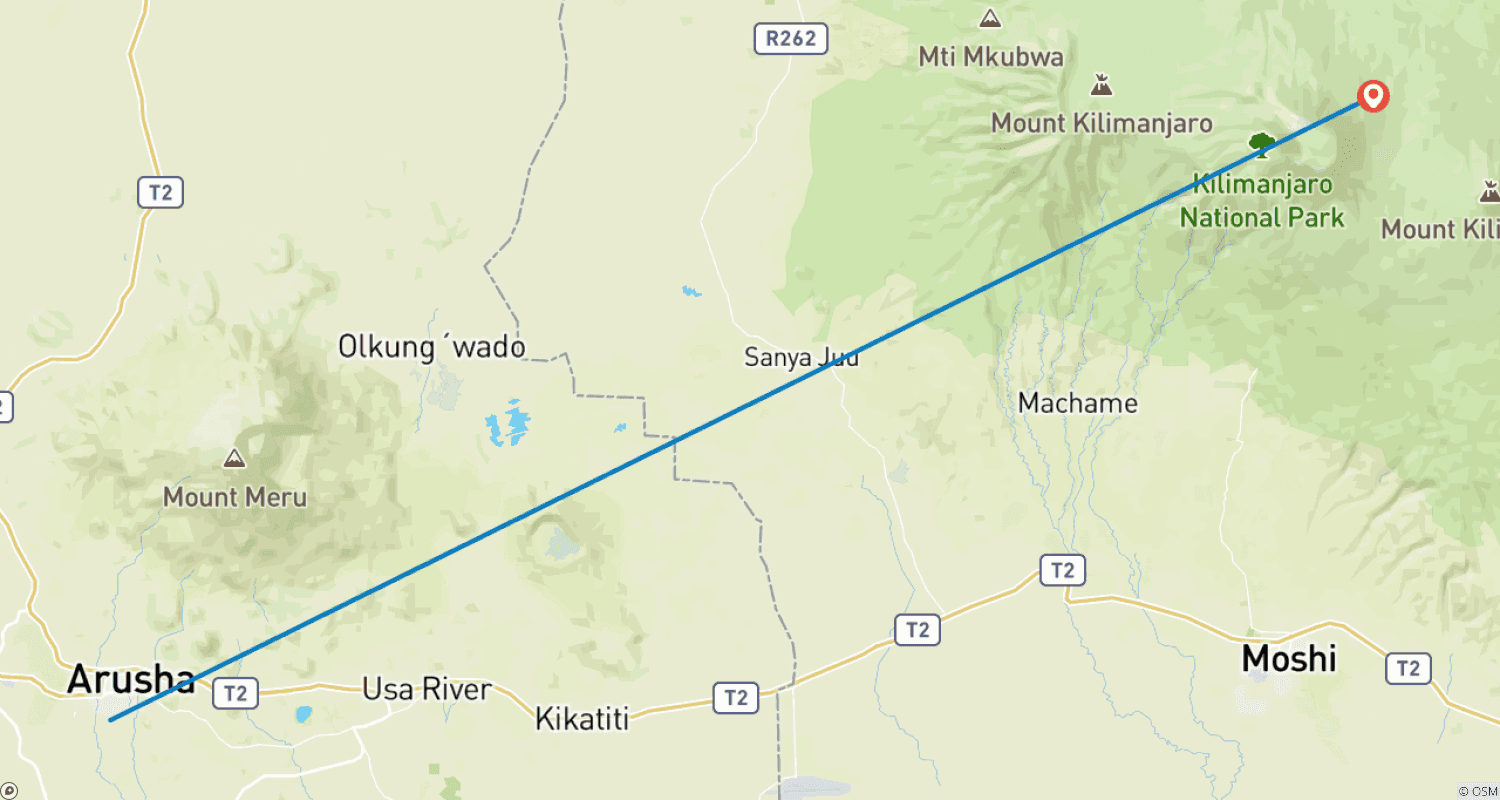 Mapa do percurso de Caminhada de 1 Dia no Kilimanjaro pela rota Marangu