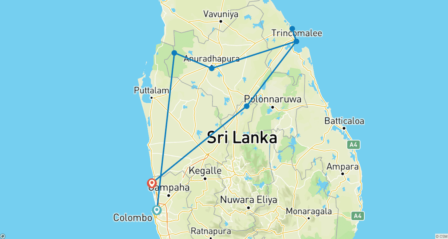 Mapa do percurso de Passeio Privado de Observação de Baleias no Sri Lanka 2024