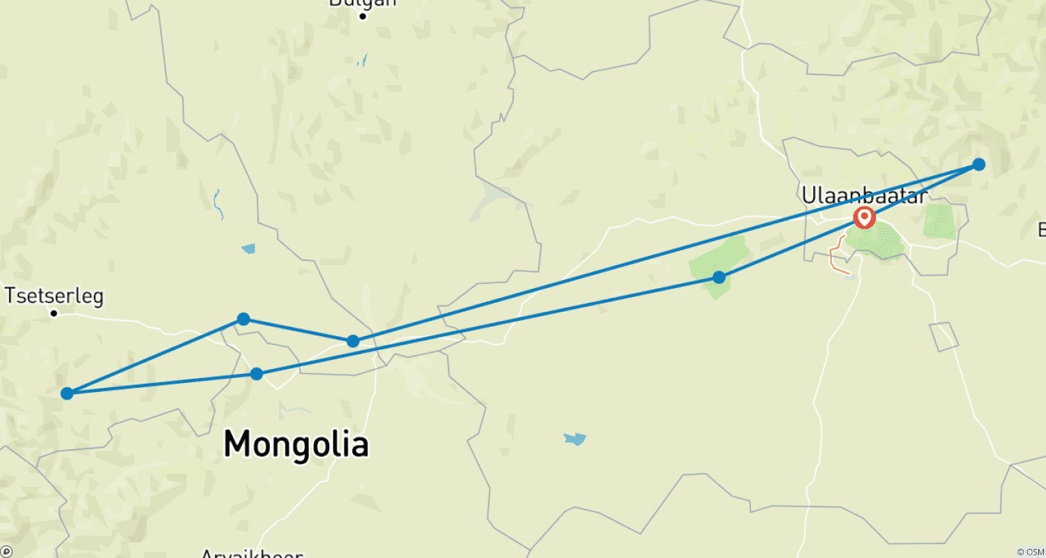 Mapa trasy: Podróż do Mongolii 8D/7N