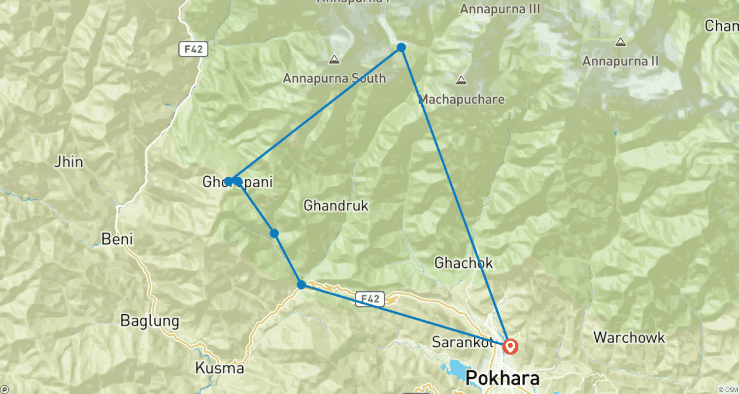 Mapa trasy: 4-dniowy trekking Ghorepani Poon Hill
