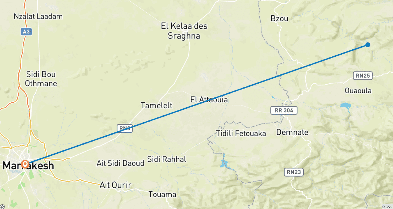 Mapa trasy: Odkrycie Marrakeszu i Wodospadów Ouzoud