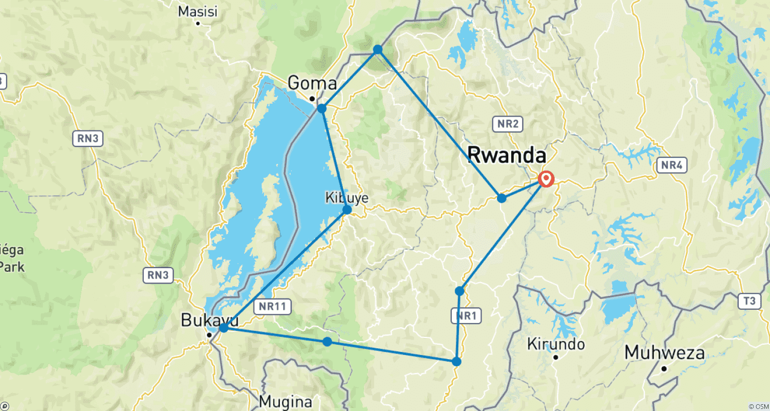 Mapa trasy: Safari z naczelnymi w Rwandzie