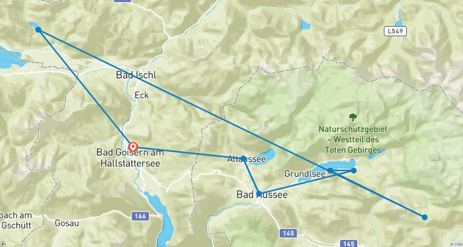Mapa do percurso de Salzkammergut Estírio