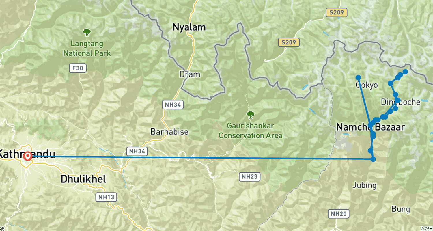 Mapa trasy: 15 Dni - Luksusowy Trekking do Bazy pod Mount Everestem
