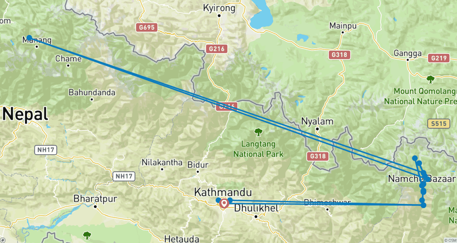 Mapa do percurso de Caminhada Everest Gokyo Ri - 15 Dias