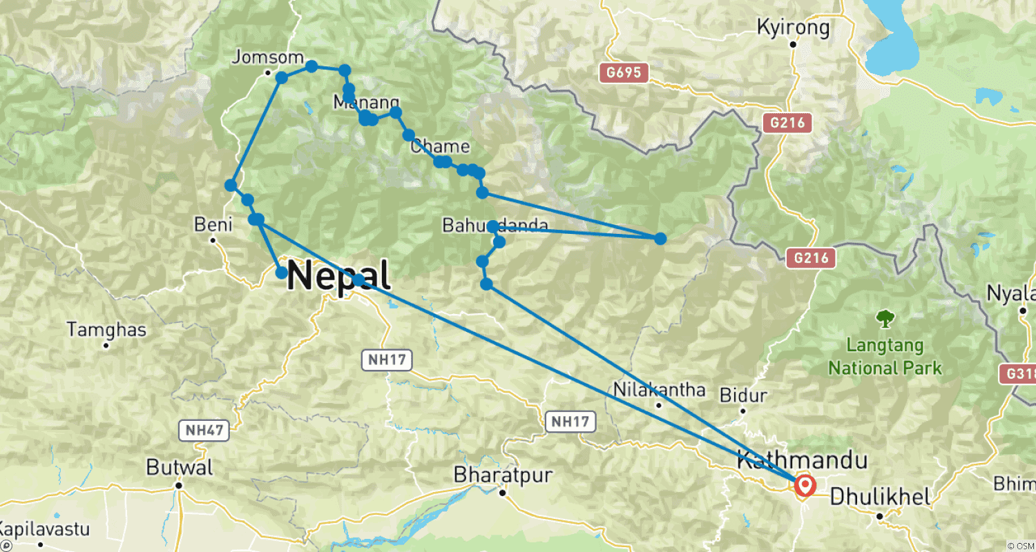 Mapa trasy: 18 Dni - Trek Dookoła Annapurny