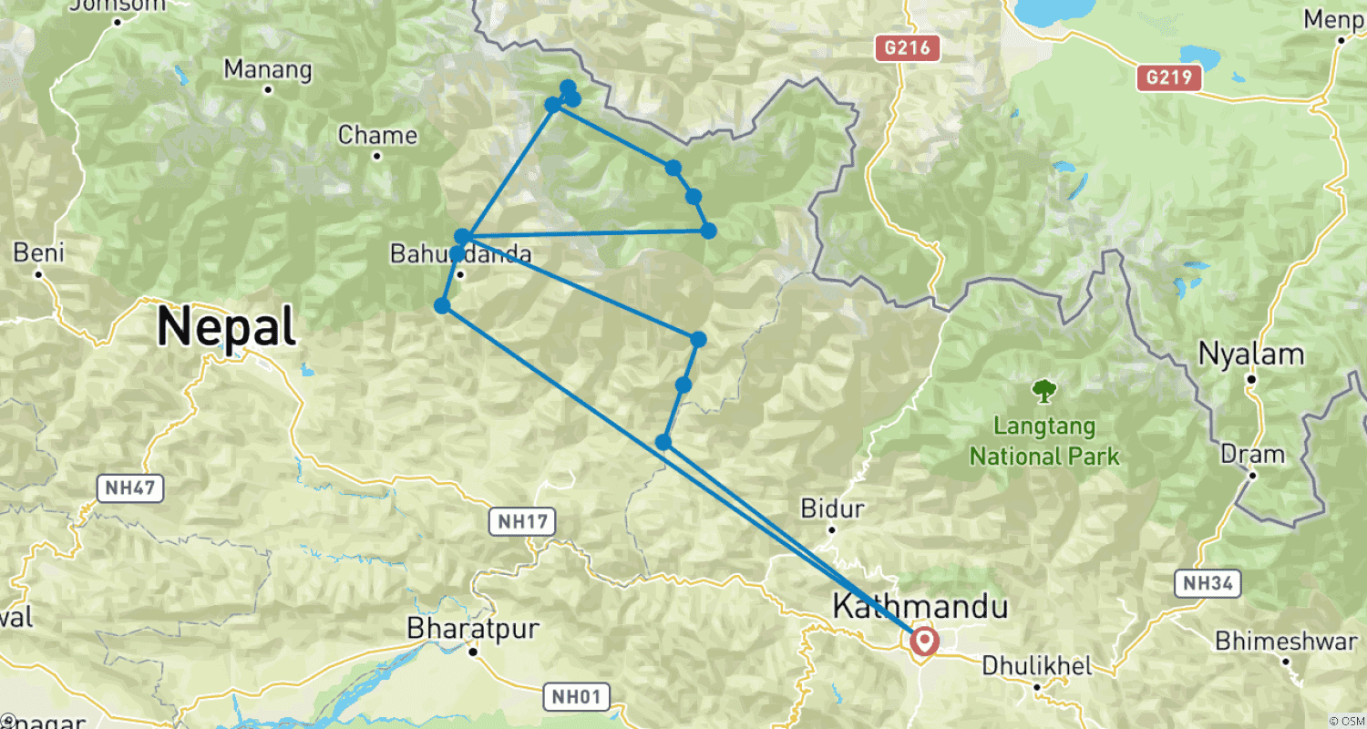 Mapa trasy: Manaslu Circuit Trek – 19 dni