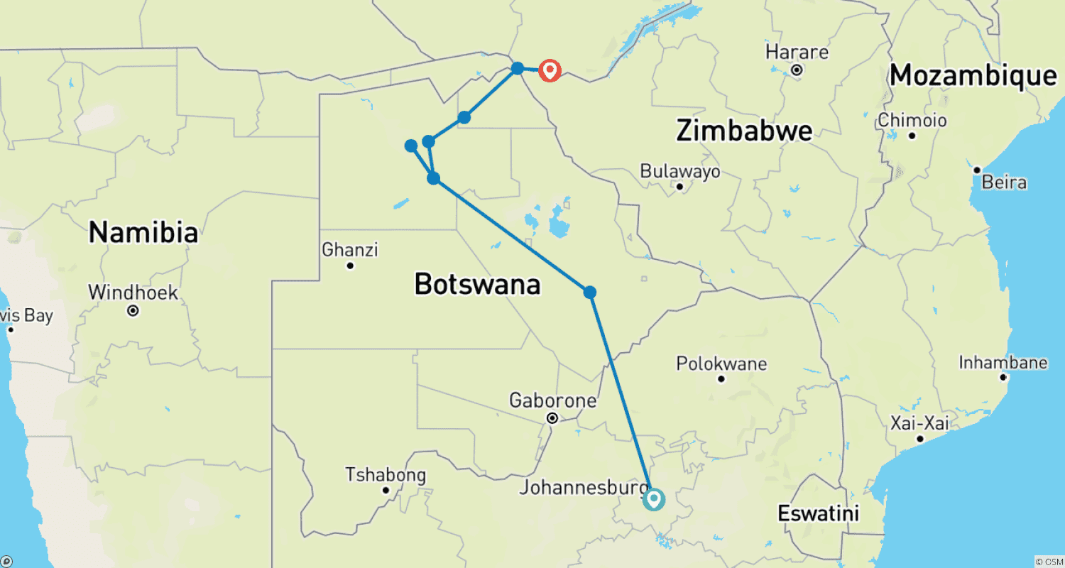 خريطة مسار Botswana Wild Side