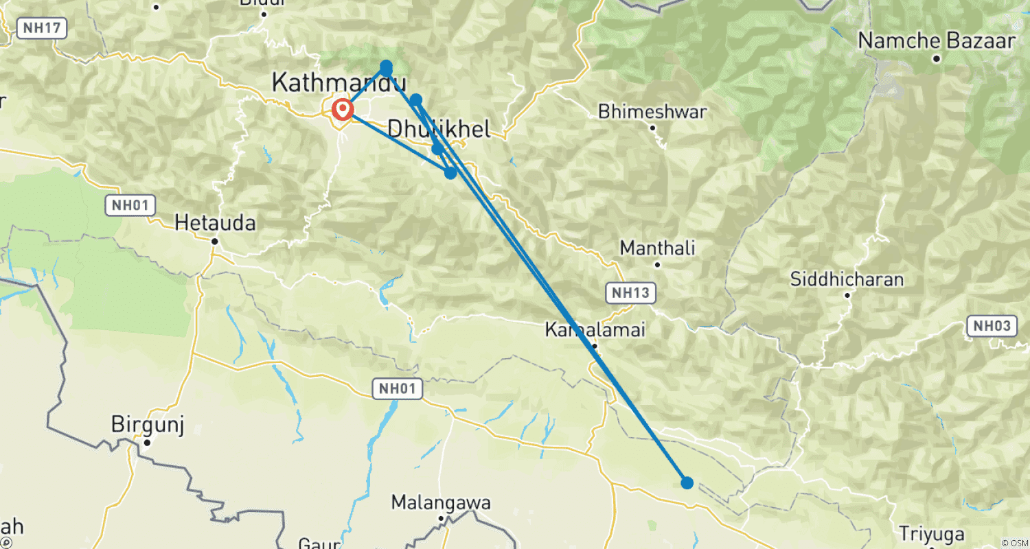 Mapa do percurso de Kathmandu Valley Ridge Trek – 4 Days