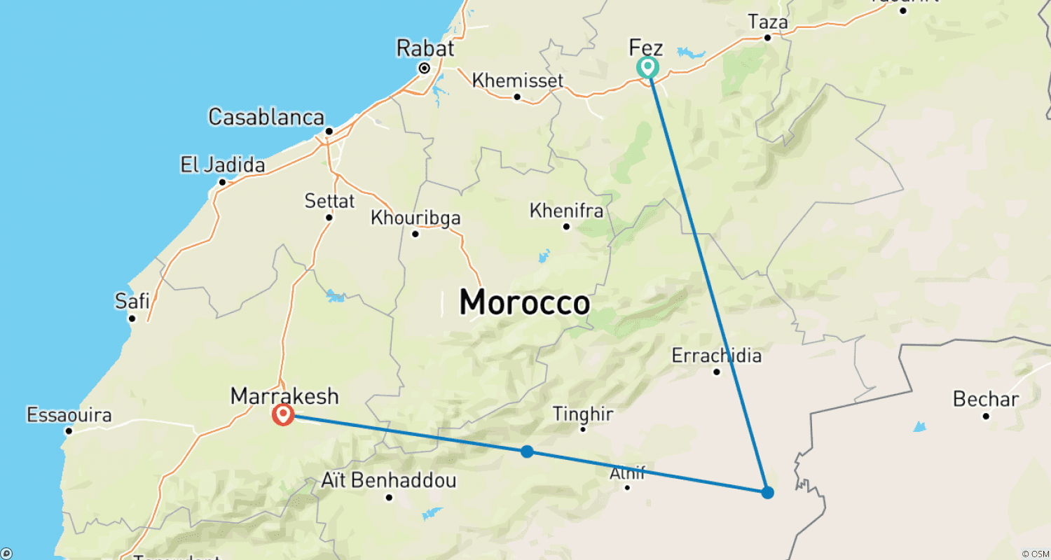 Mapa trasy: Wycieczka na Pustynię Sahara z Fezu