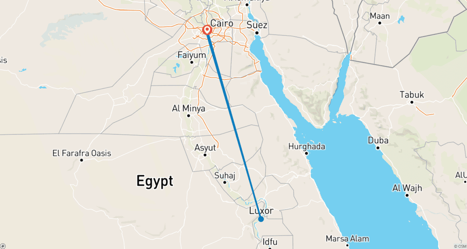 خريطة مسار سحر مصر - 6 أيام جولات القاهرة والأقصر المصحوبة بمرشد بقطار ليلي