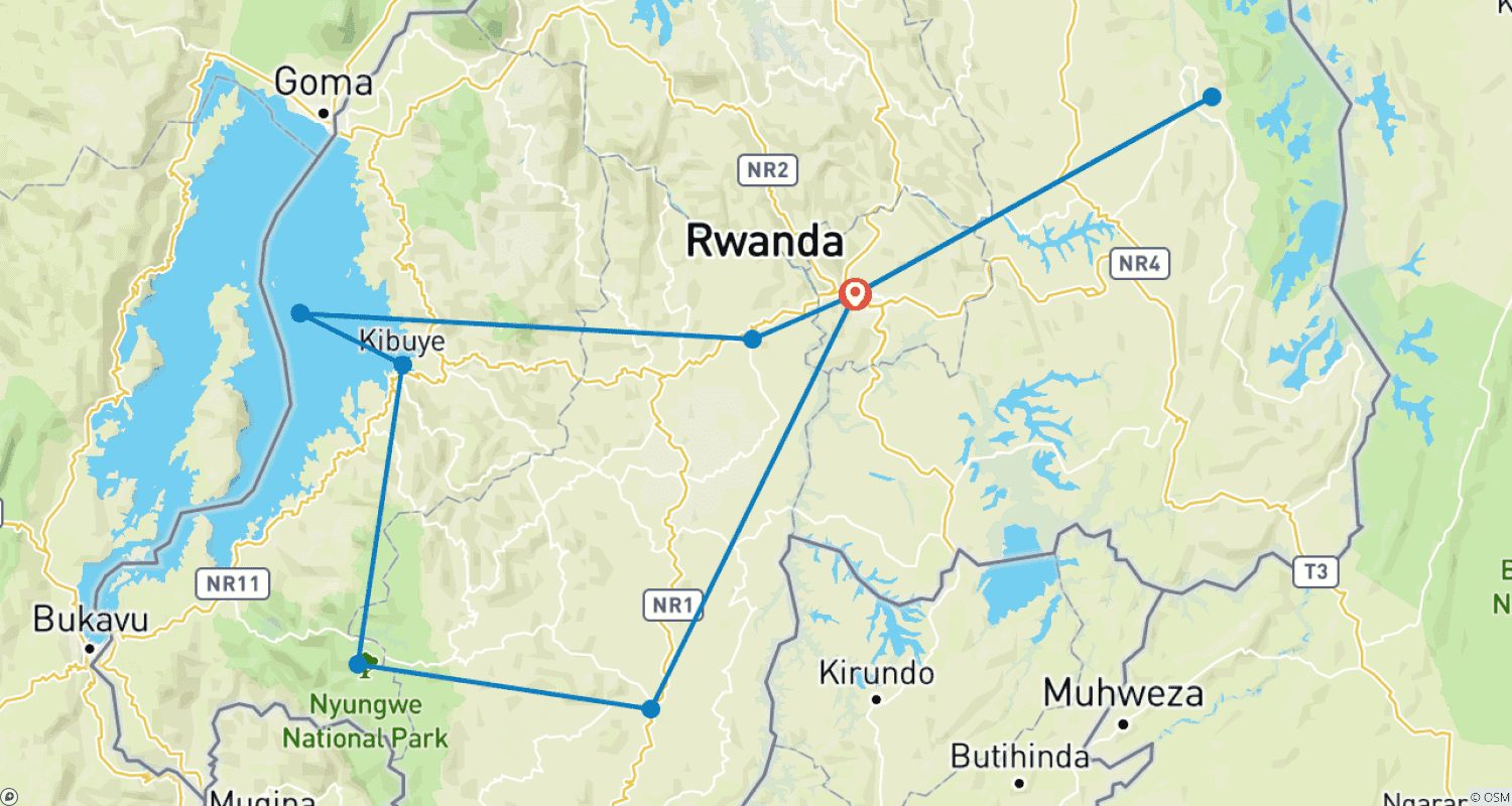خريطة مسار 7-Day One Week Budget Tour in the Splendid Rwanda