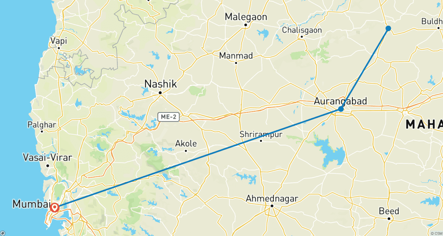 خريطة مسار Mumbai, Ajanta & Ellora Caves Tour