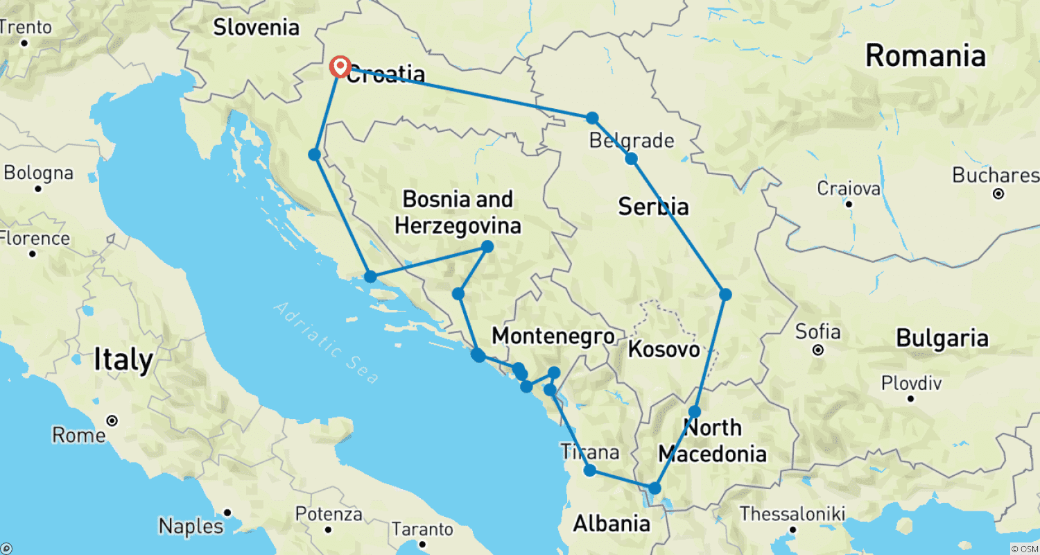 Mapa trasy: Wielkie bałkańskie doświadczenie
