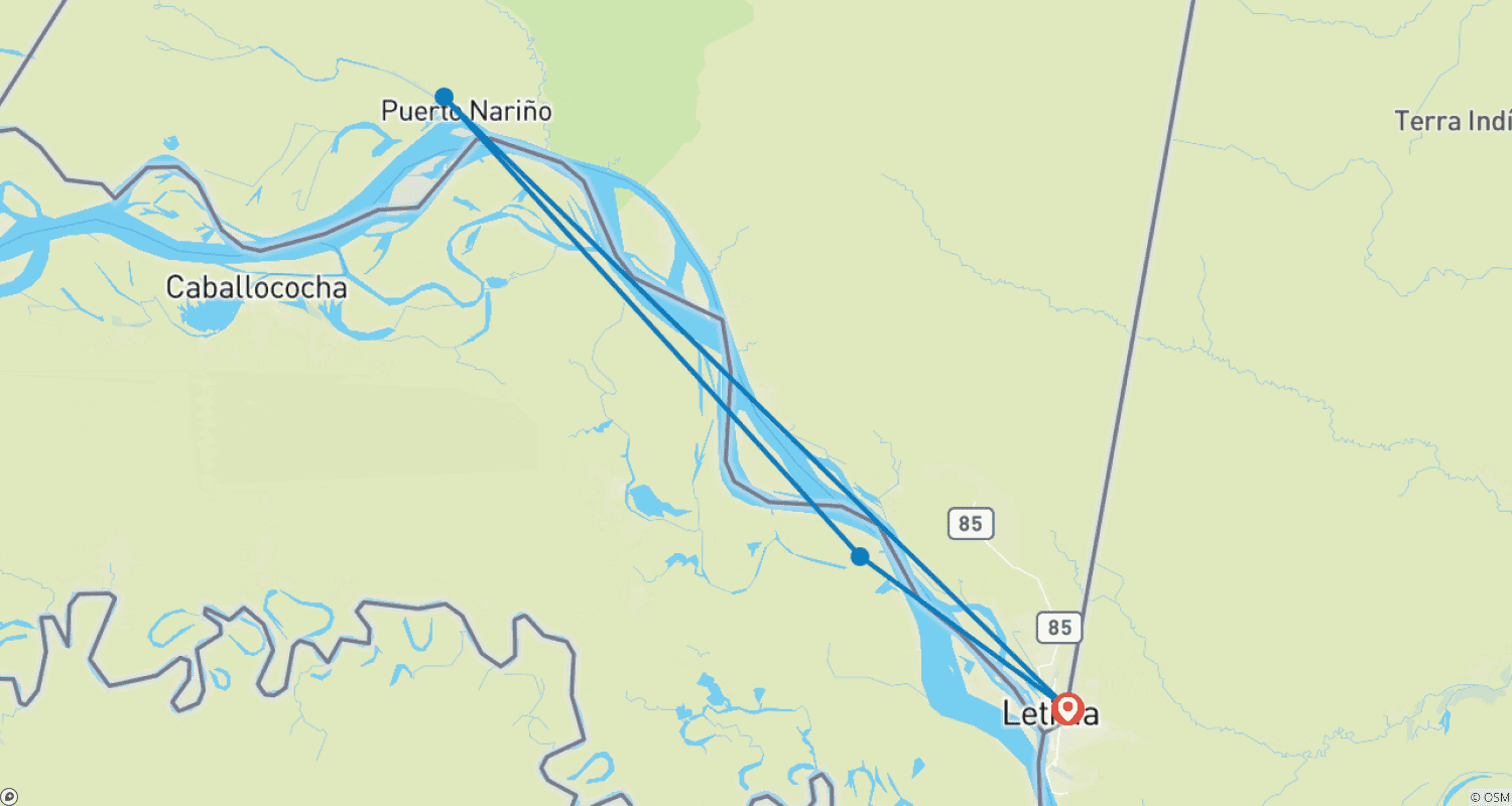 Mapa do percurso de Tour de 4 Dias pela Amazônia