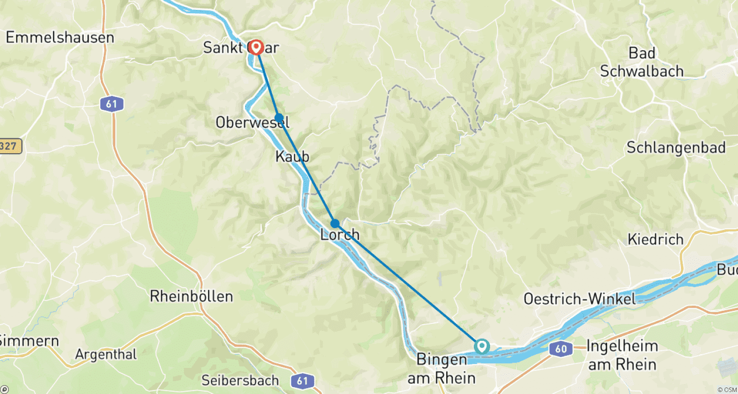 خريطة مسار المشي على الراين: Rüdesheim - St. Goarshausen