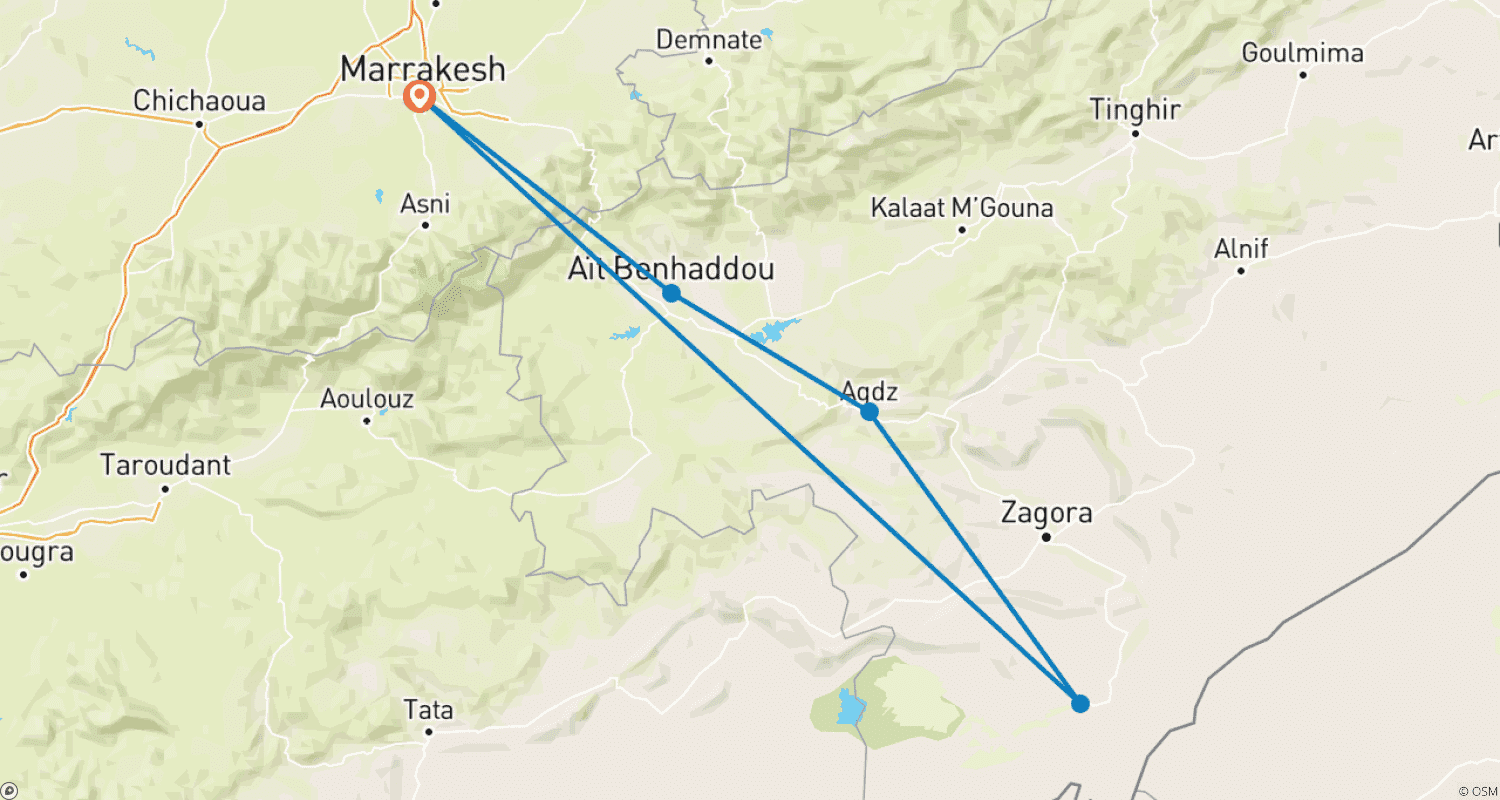 Mapa do percurso de 5 Dias de Trekking de Camelo no Deserto do Saara