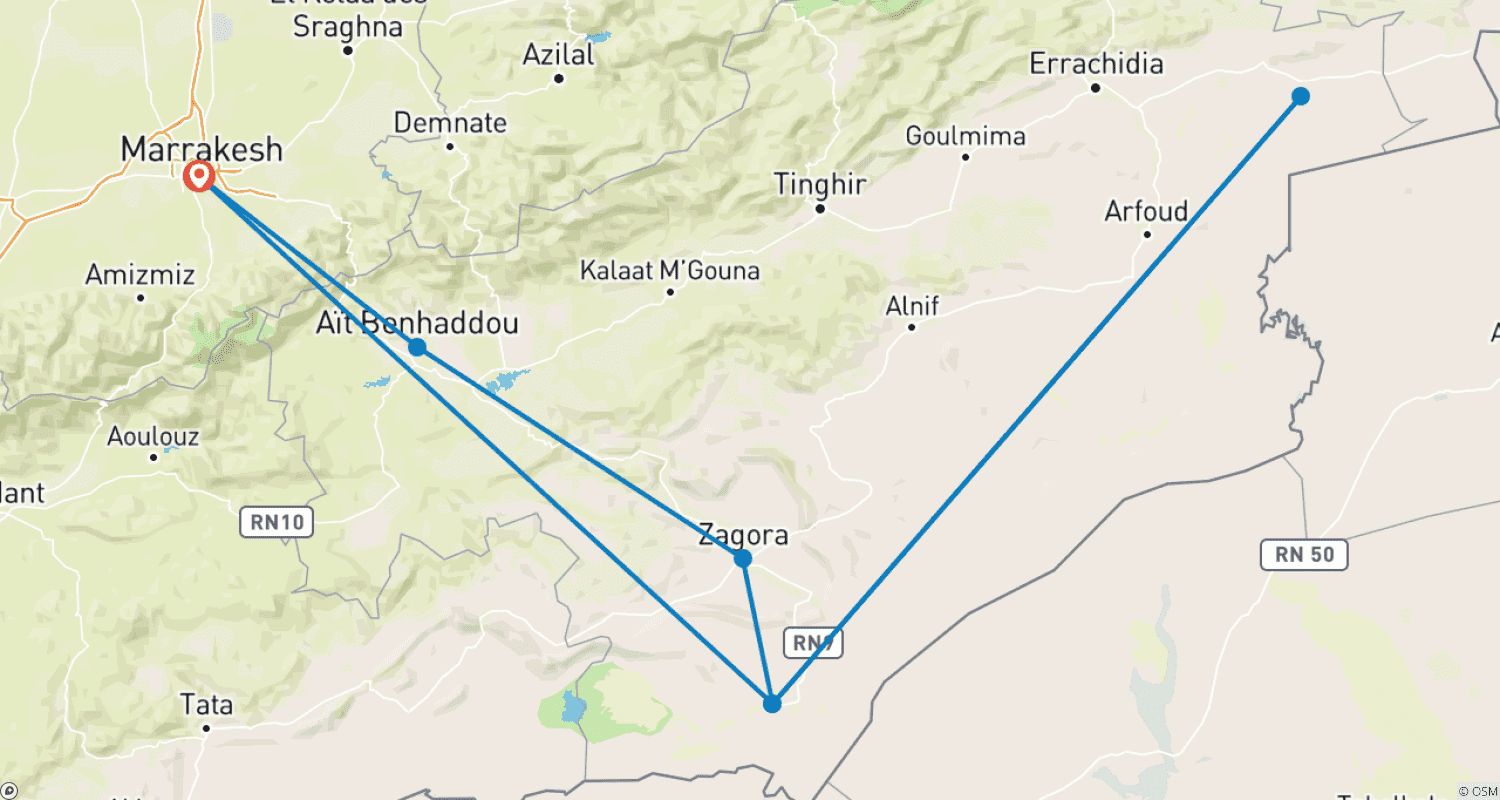 Mapa trasy: 6 Days Camel Trek in Morocco Desert