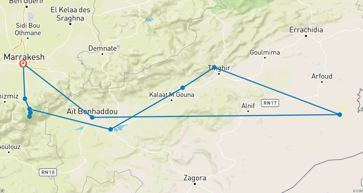 Mapa trasy: 6 Dni: Poznaj Marokańskie Kasby i Pustynię