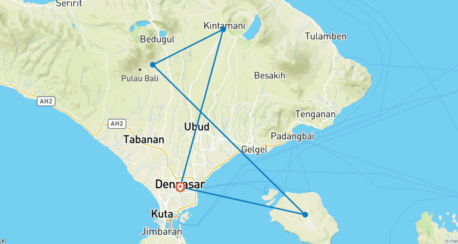 Mapa trasy: 4 Days Sightseeing Bali Tour