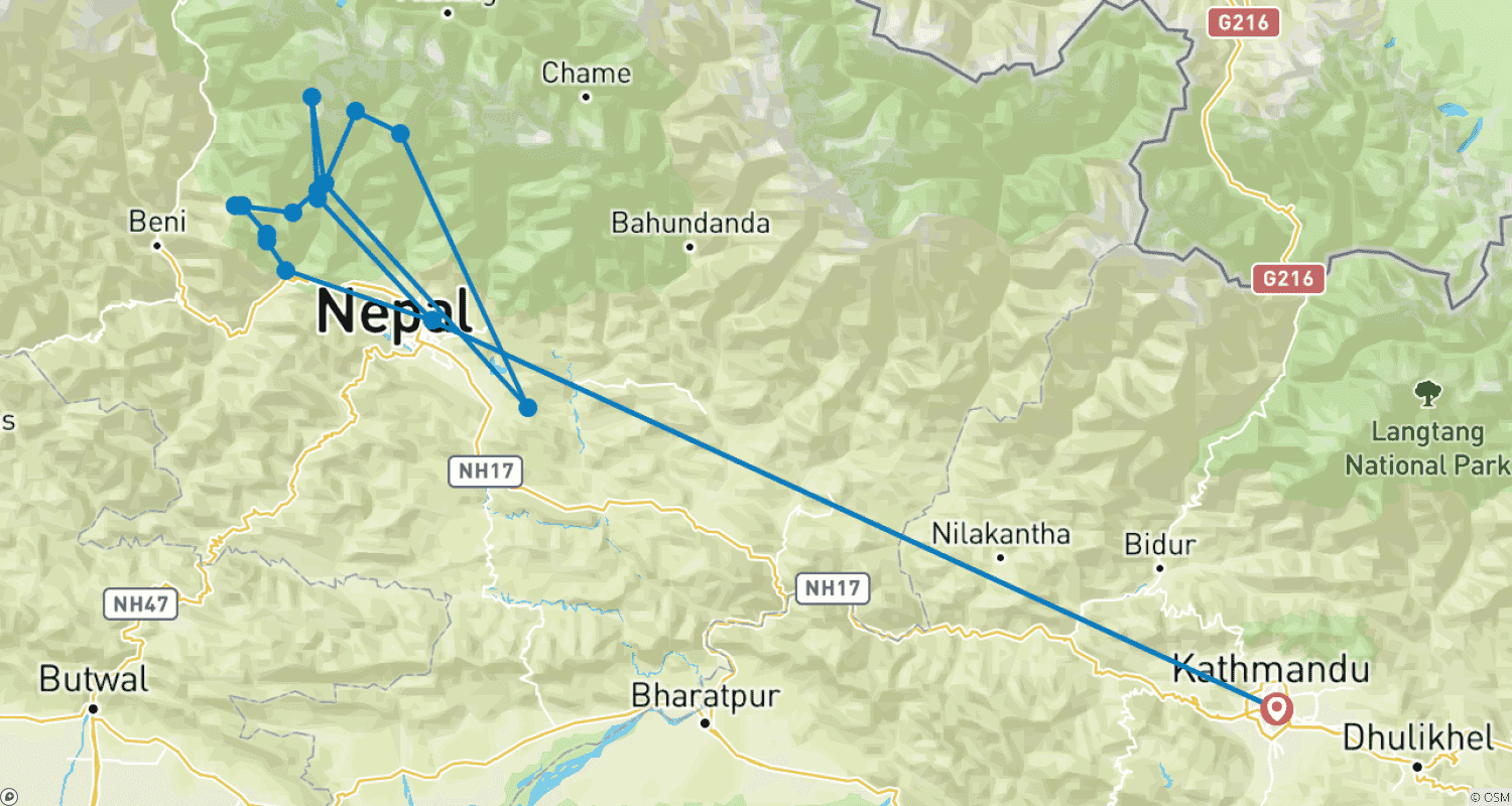Mapa trasy: Krótki Trekking do Annapurna Base Camp
