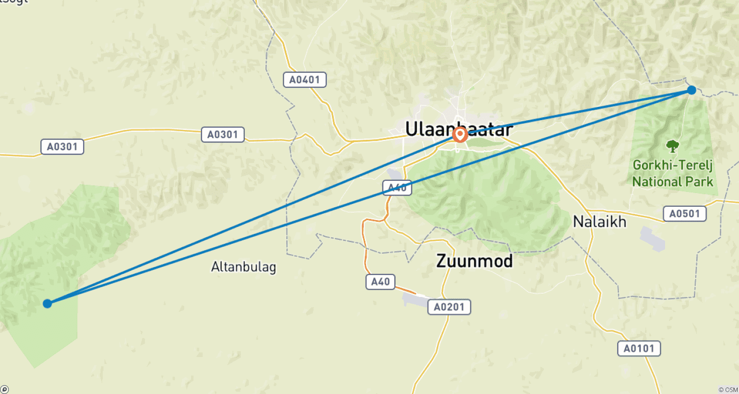 Mapa do percurso de Khustai National Park 2D 1N