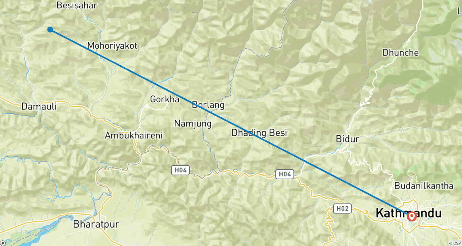 Mapa trasy: 6-dniowa Prywatna Wycieczka do Sindure VDC z Katmandu z Zakwaterowaniem u Rodziny