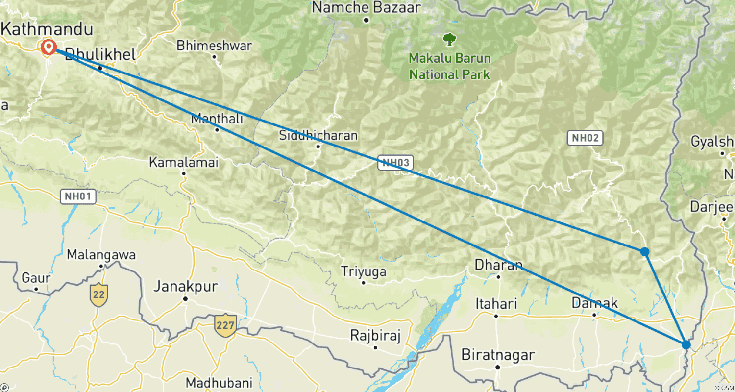 Mapa trasy: 3-Days Eastern Paradise Ilam Tour from Kathmandu