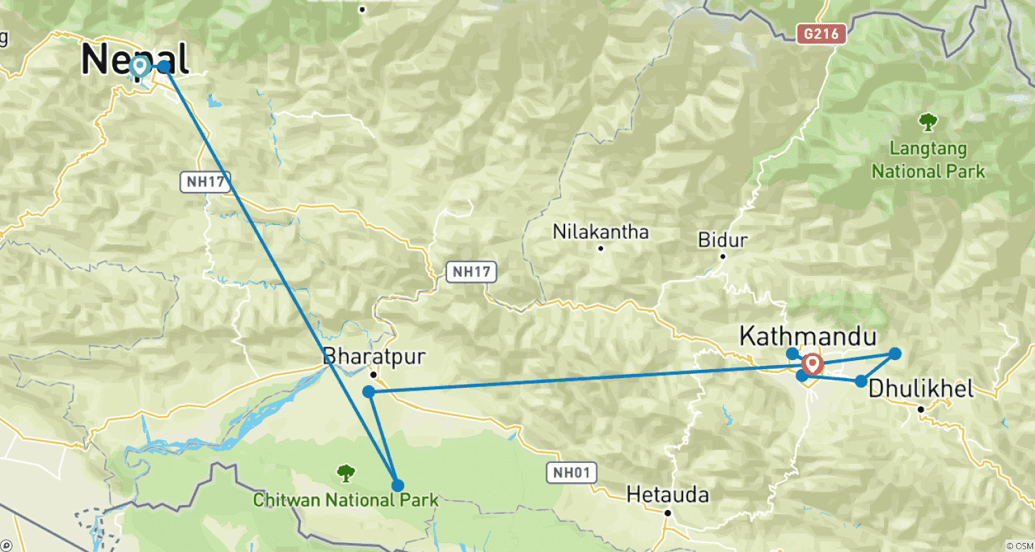 Mapa trasy: Mesmerizing 9 days Nepal Tour