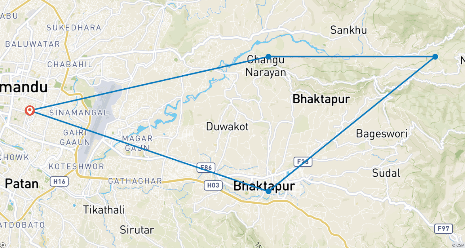 خريطة مسار Best of Kathmandu Valley 5 Days Trip
