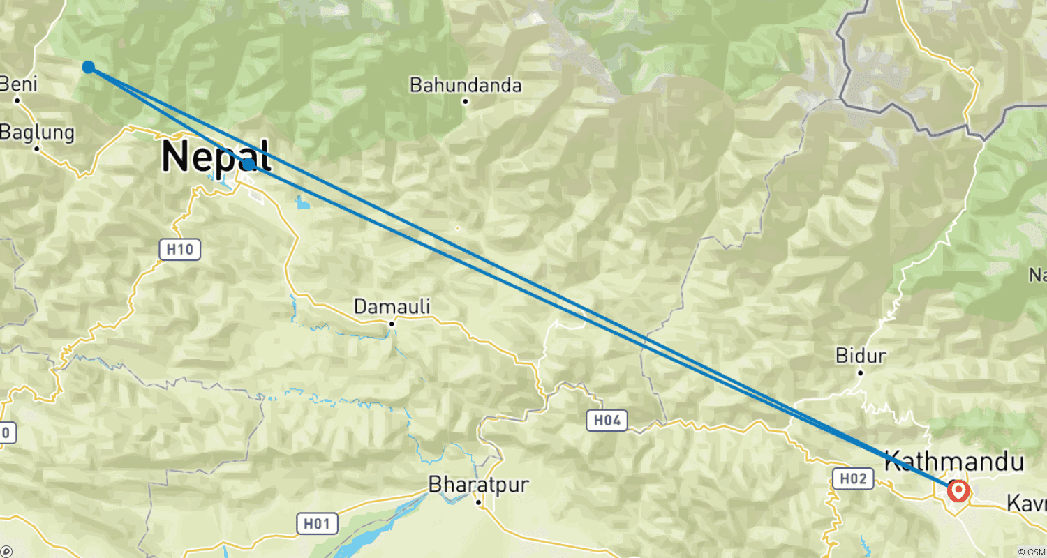 Mapa trasy: Najkrótszy trekking na Poonhill z Katmandu