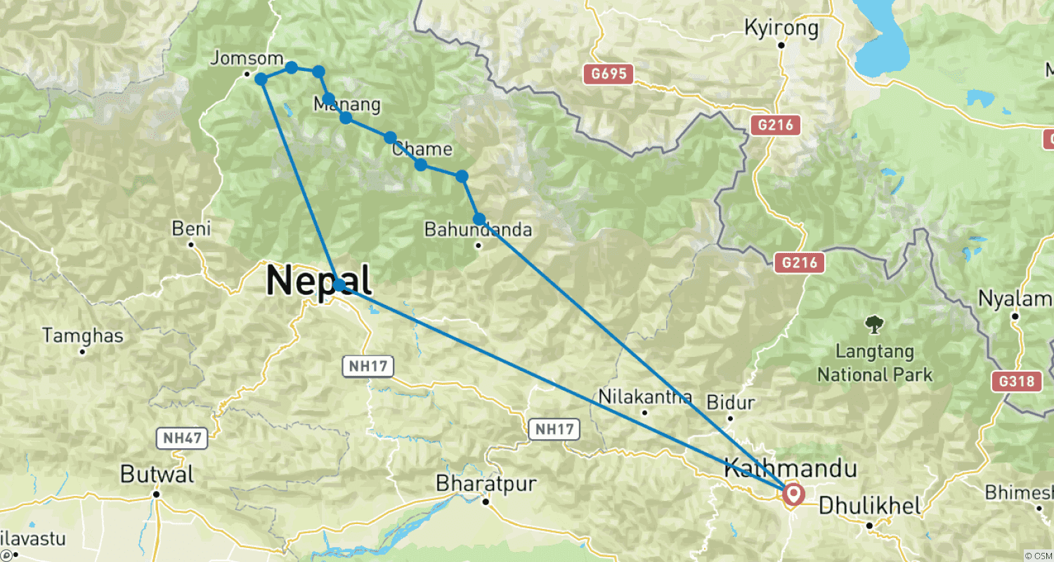 Mapa trasy: Annapurna Circuit Trek