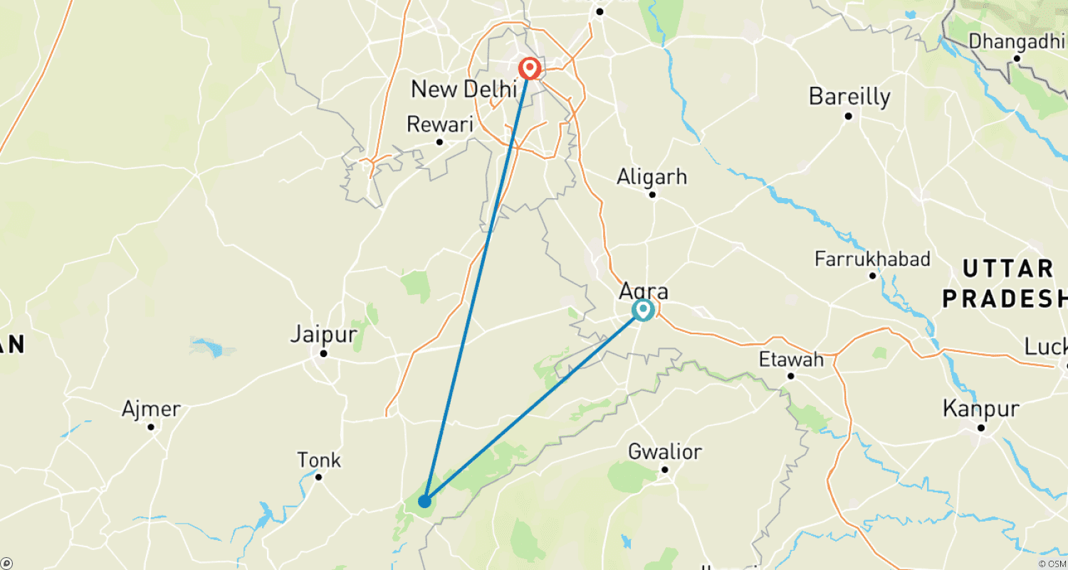 Mapa do percurso de Descubra Ranthambore: Tour de Safari de Agra a Deli