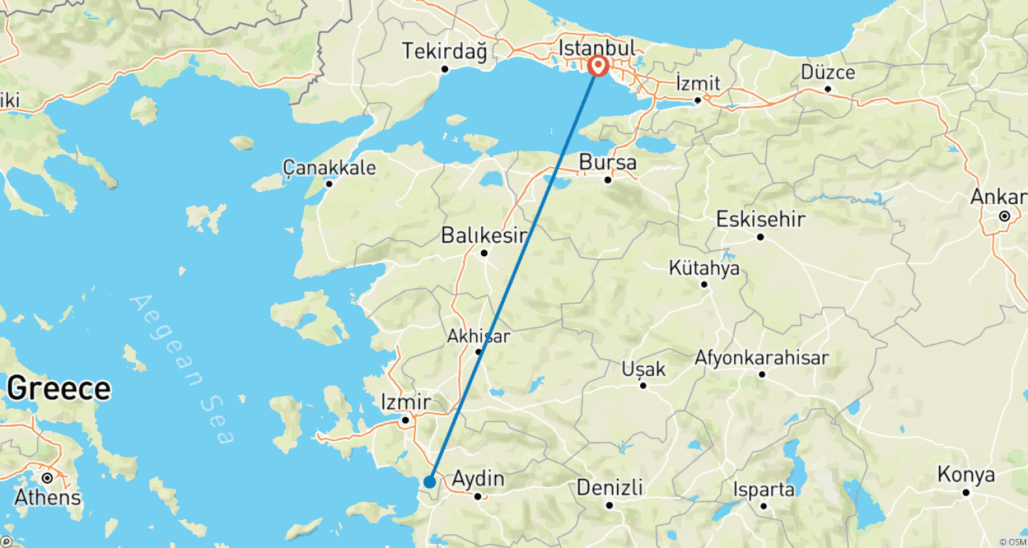 Mapa do percurso de Excursão Diária a Éfeso saindo de Istambul