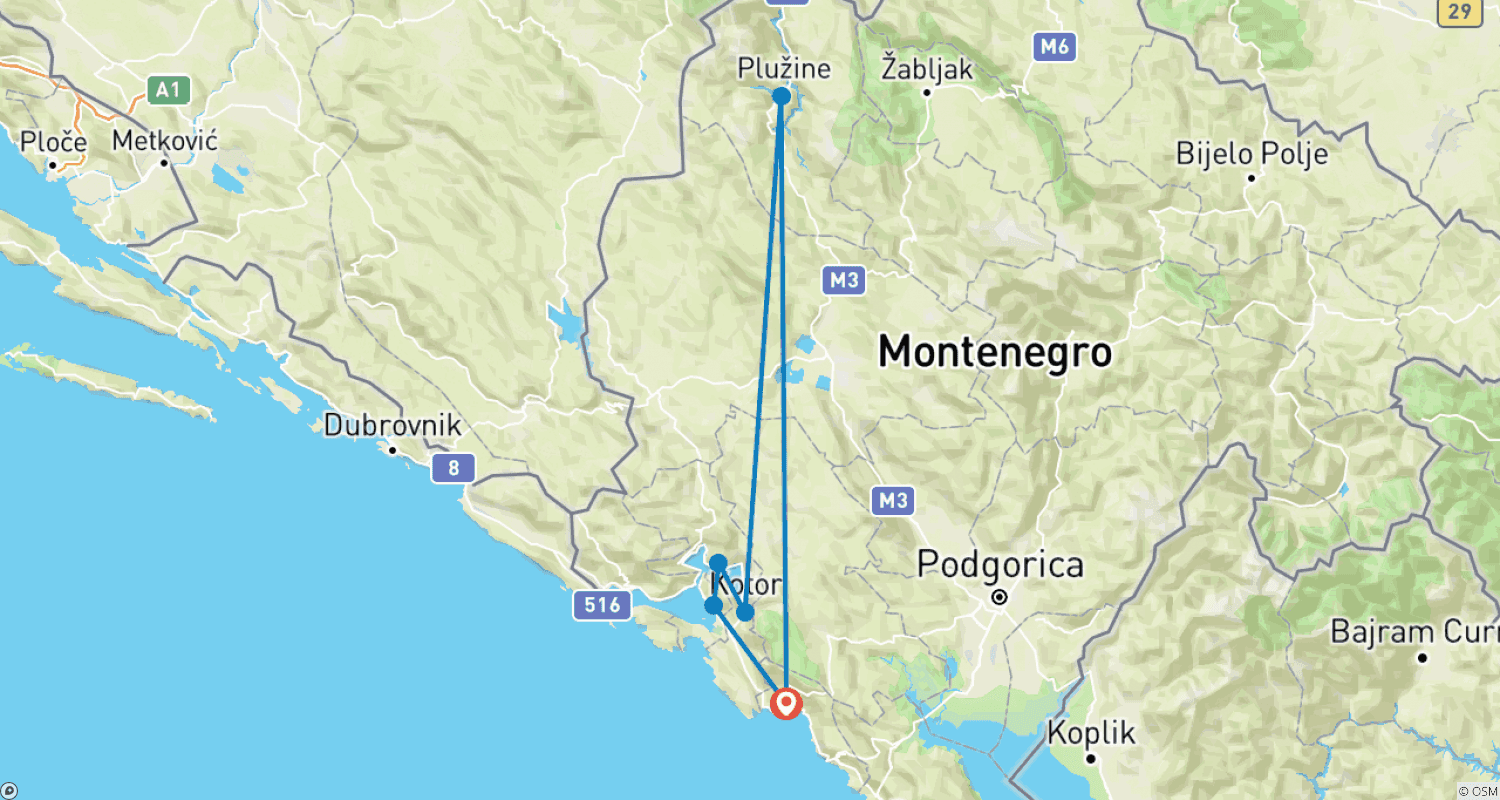 Mapa do percurso de Adriático e Rafting Mix 4 dias / 3 noites