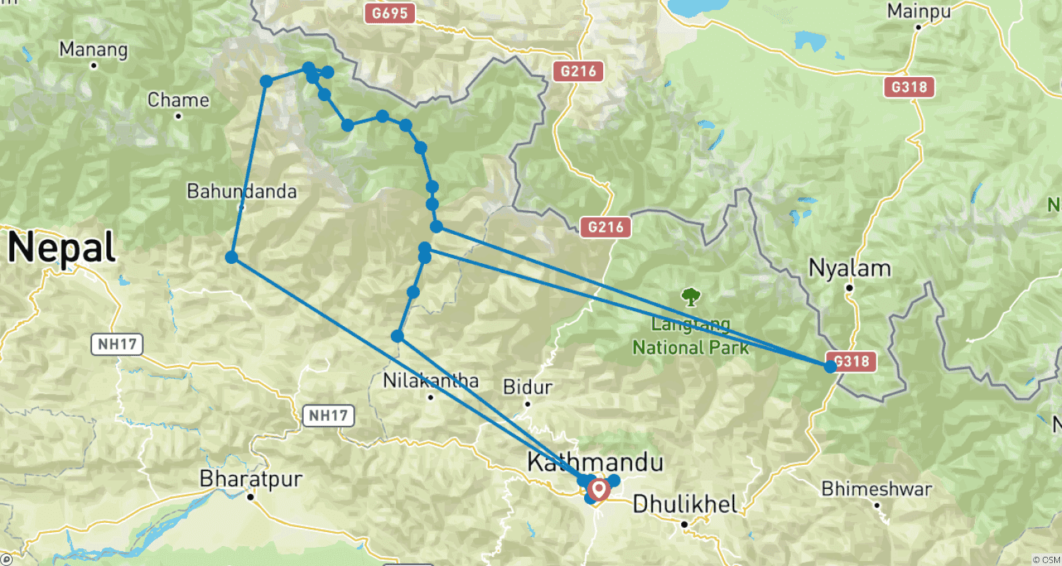 Mapa trasy: Trekking dookoła Manaslu