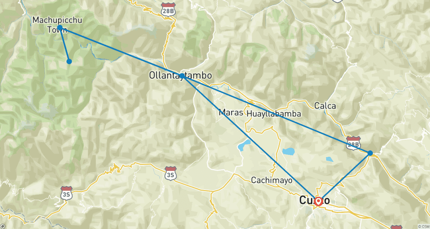 Mapa trasy: Wycieczka po mieście Cusco, Święta Dolina i Machu Picchu - 3 dni / 2 noce