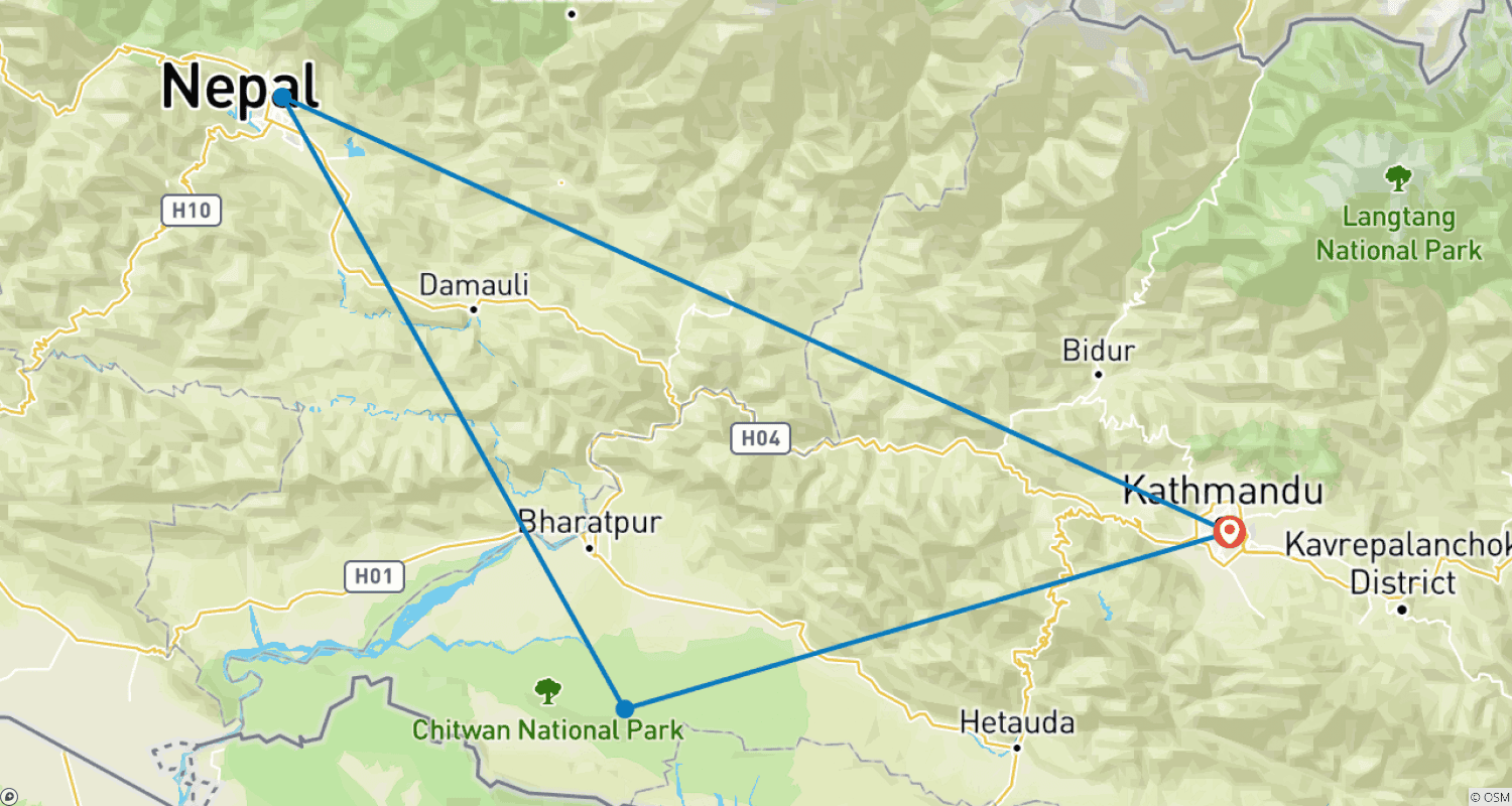 Mapa trasy: Explore Kathmandu Chitwan Pokhara