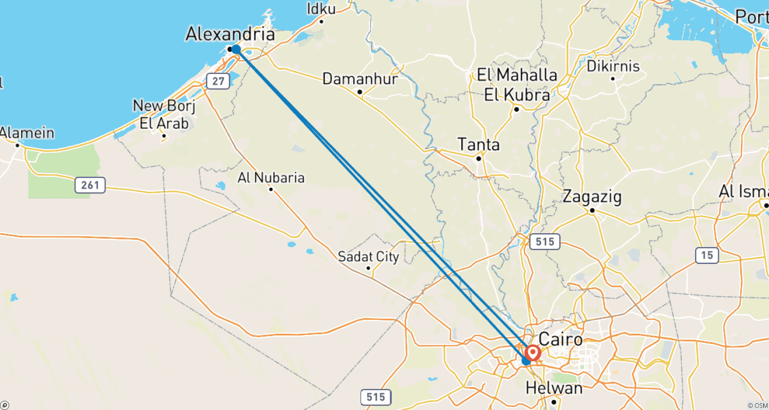 Mapa do percurso de Pacote de Férias de 4 Dias e 3 Noites no Egito: Cairo e Alexandria
