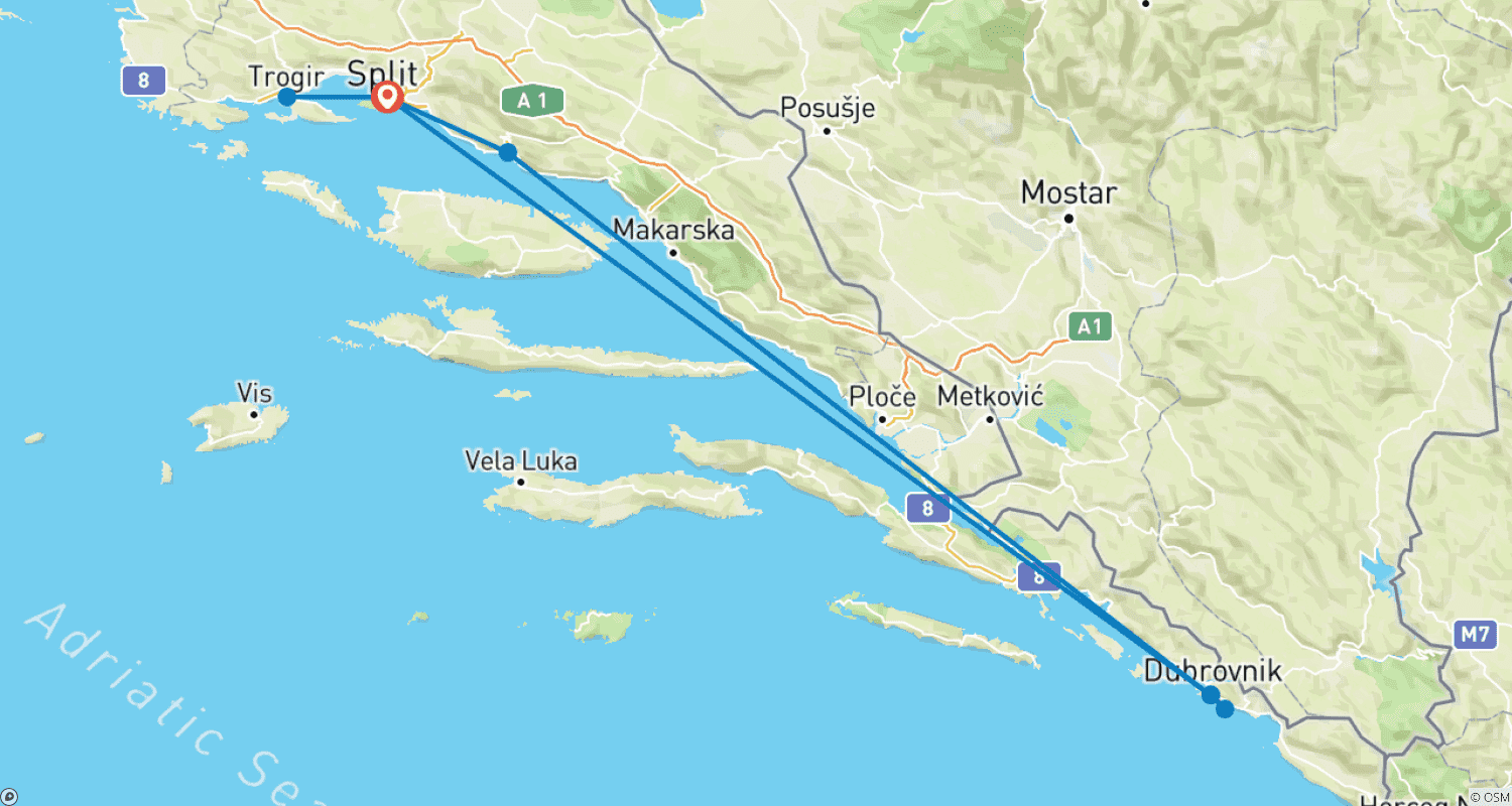 Mapa trasy: Dalmatian Coastline, Self-Drive