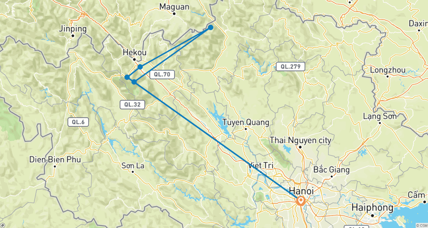 Mapa do percurso de Incrível Passeio de Trekking em Sapa 5 Dias/4 Noites