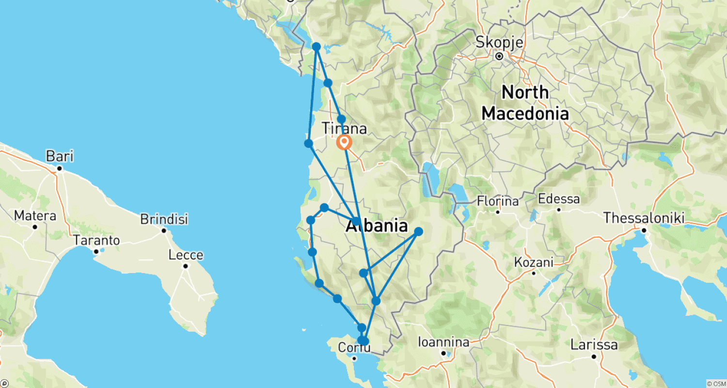 Mapa trasy: Albania Explorer "Trasa Illyria"